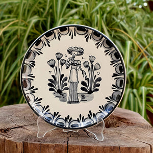Catrina Bread Plate / Tapa Plate 6.3" D Black and White