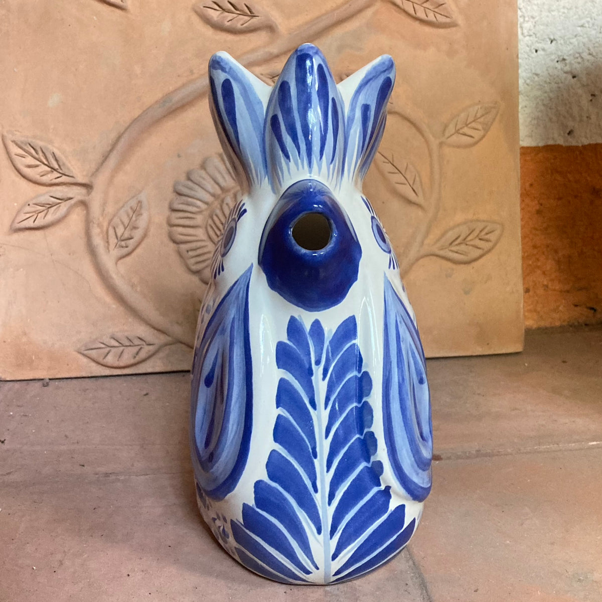 Rooster Water Pitcher 10" Height 54 Oz Blue and White - A