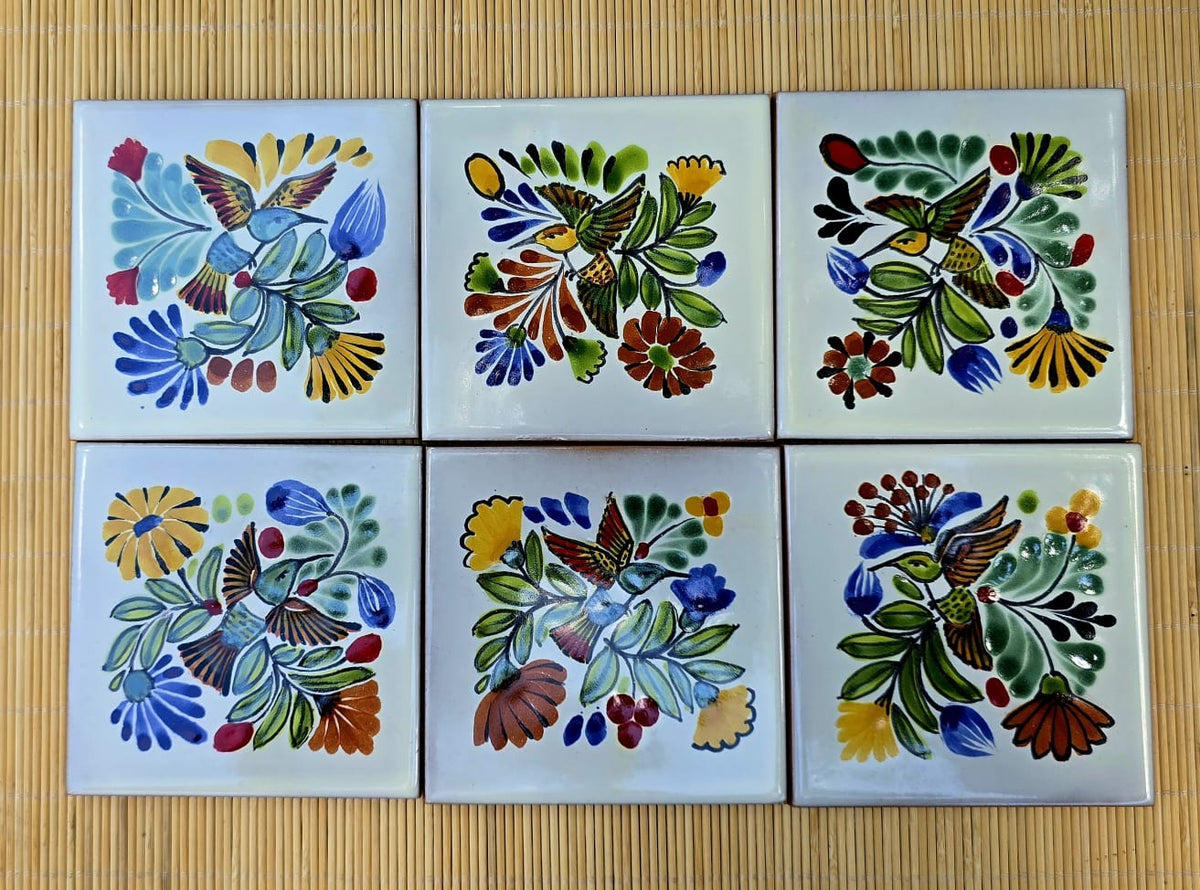 Set B of 6 Handmade Hummingbird Ceramic Tiles - Hand Painted Decorative Tiles for Kitchen Backsplash or Wall Art (Copia)