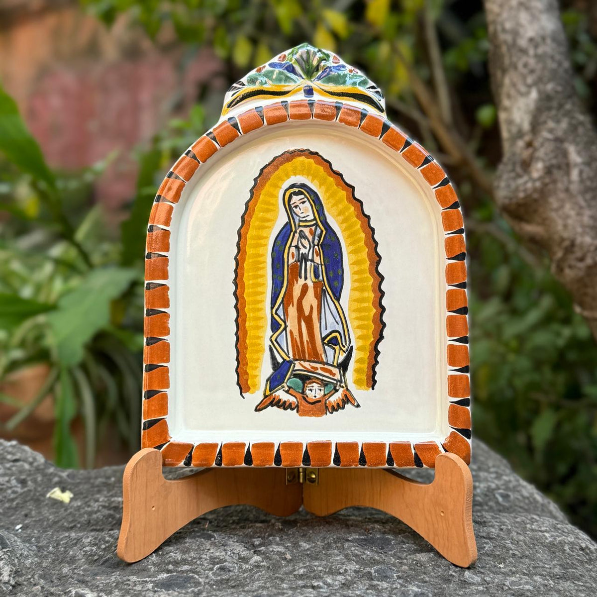 Lady of Guadalupe AltarPiece 8.9" Height Terracota-Blue Colors