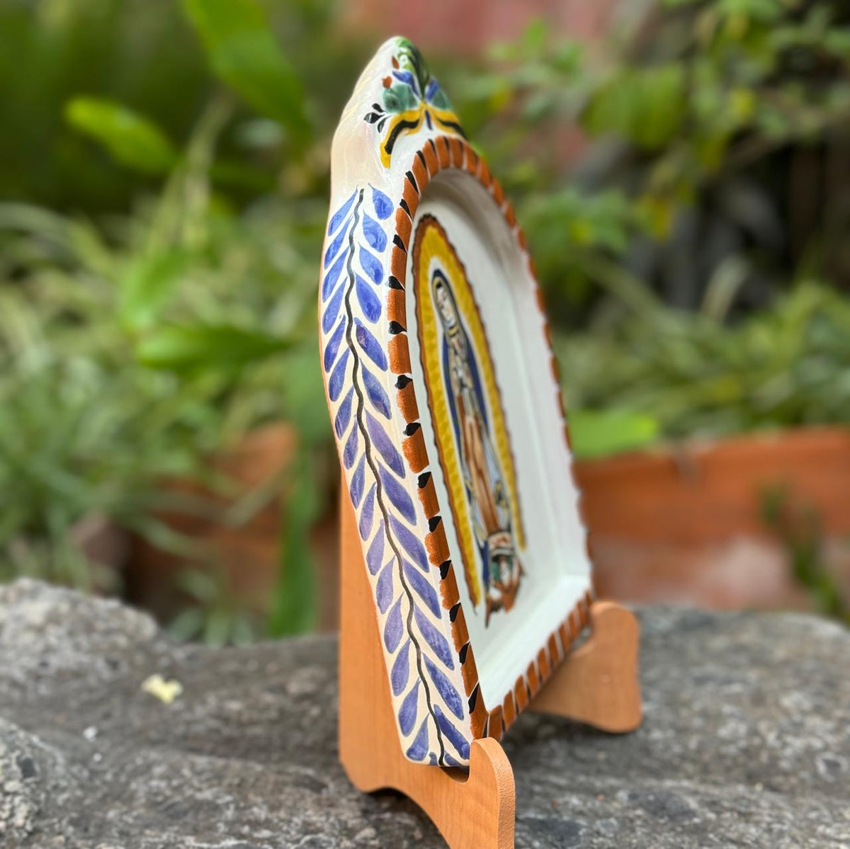 Lady of Guadalupe AltarPiece 8.9" Height Terracota-Blue Colors