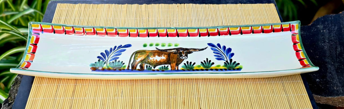 Longhorn Canoe Snack Dish / Tray 17.7 in L MultiColors