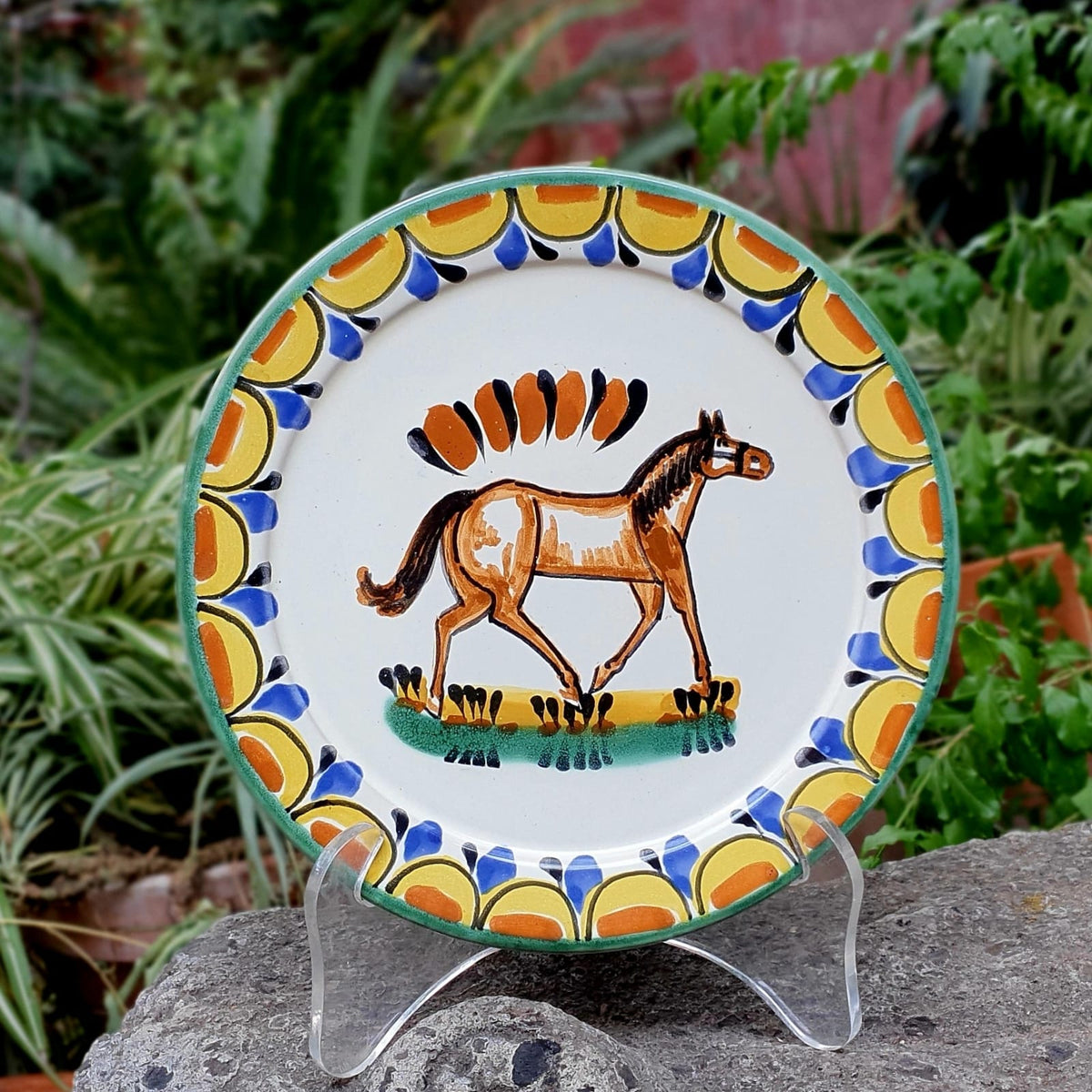 Mexican Dish Plates Horse MultiColors handmade mexico Mayolica