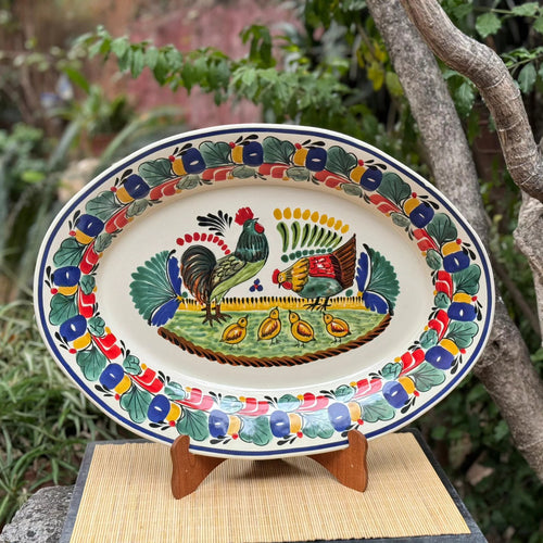 Rooster Family  Decorative / Serving Oval Platter MultiColors