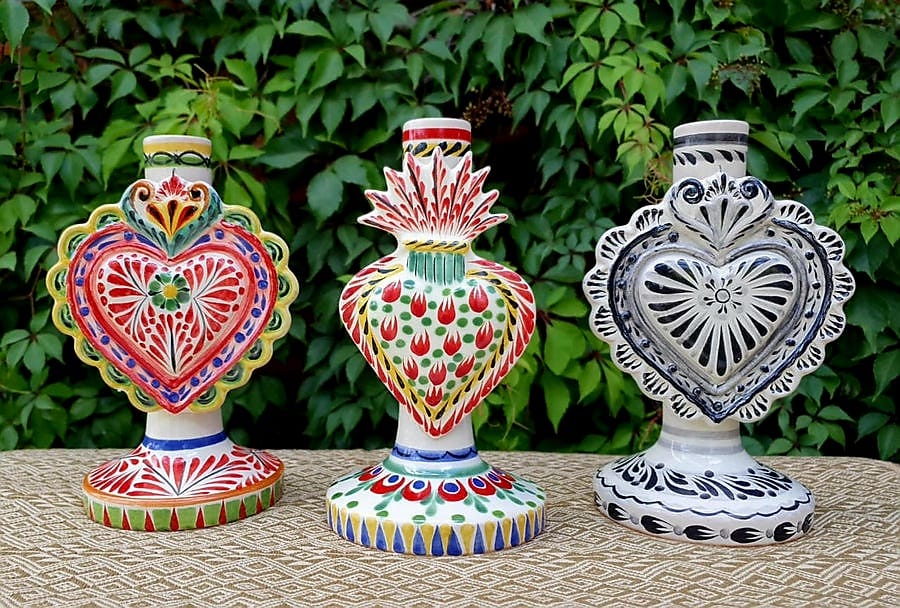 Heart Candle holder 7.7" Set (3 pieces) MultiColors