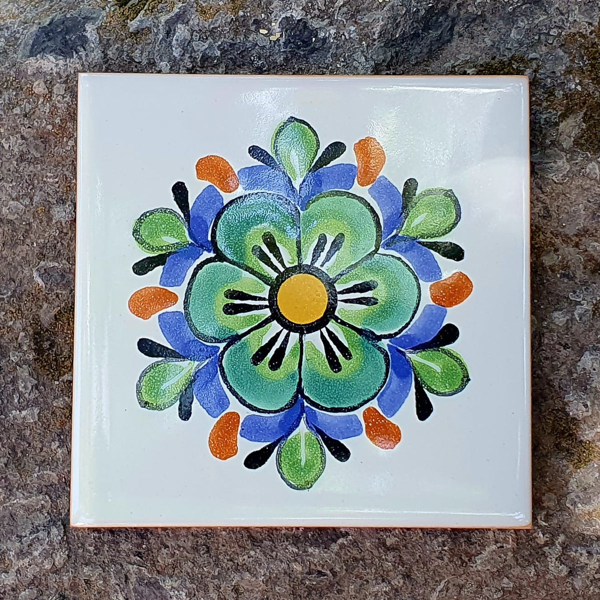 【Ribuさま】vintage flower tile ❀ 野に咲くお花の 陶板 mexican-tiles-pottery-hand-