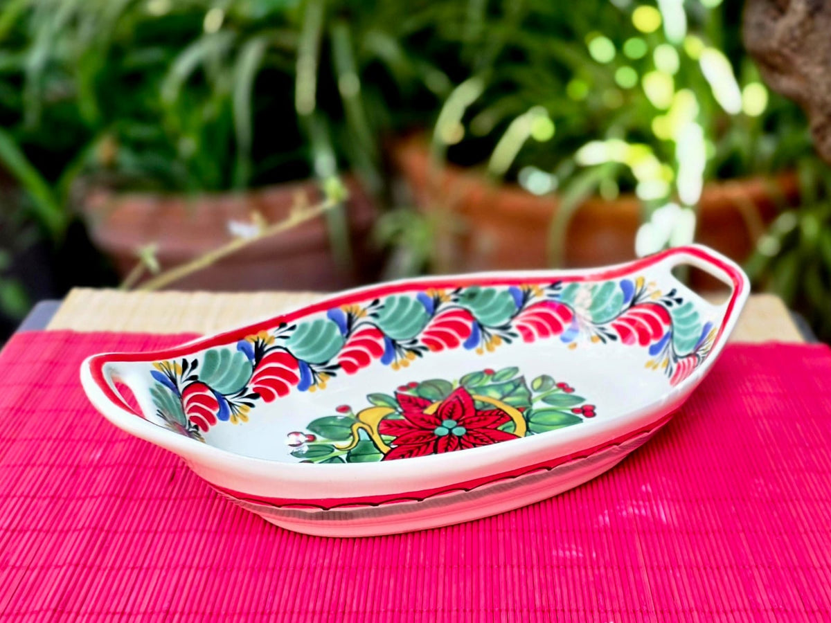 Poinsettia Set of Rectangular Long, salad bowl, rectangular Tray/plate Christmas Colors (Copia)