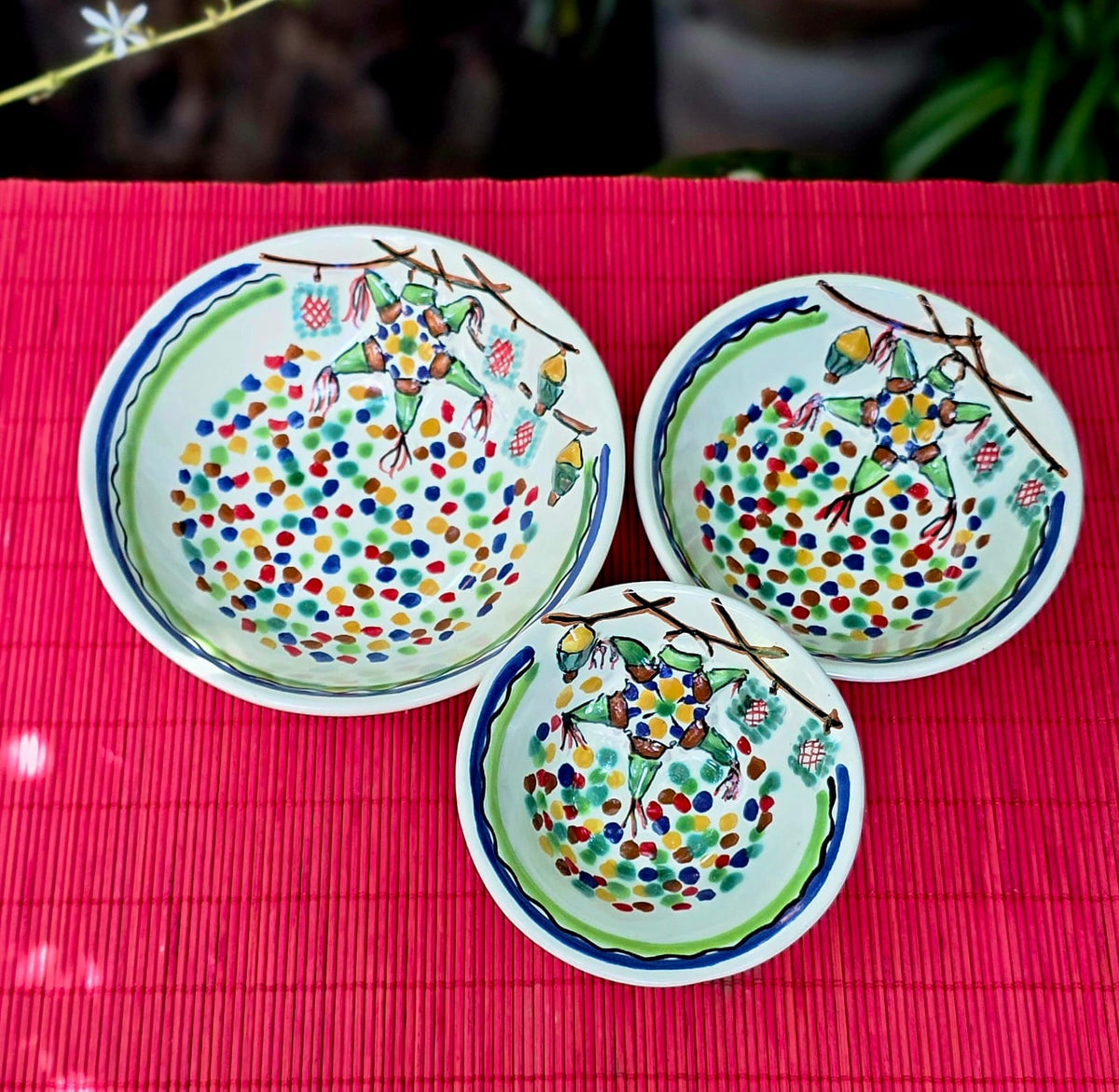 Piñata Bowl Set (3) Ceramic handcrafts handmade mexico Mayolica