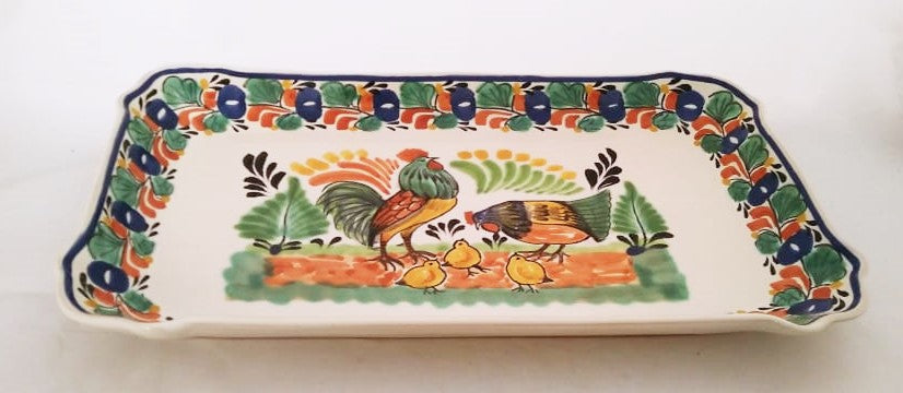 Rooster Family Tray / Serving Rectangular Platter 16.9"x10.6" MultiColors