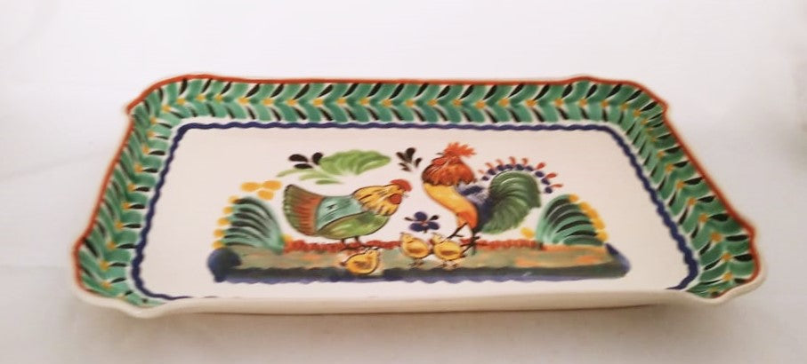 Rooster Family Tray / Serving Rectangular Platter 16.9"x10.6" MultiColors