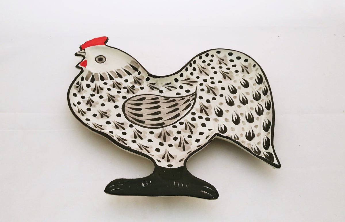 Rooster Snack Dish 10 x 9.8 " Black and White