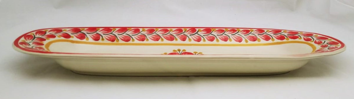 Flower Oval Long Plate 17.3*5.5" Red Colors