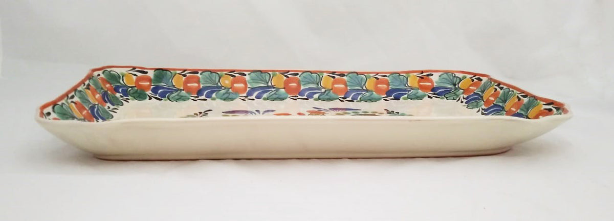 Love Chickens Tray Serving Rectangular Platter 16.9"x10.6" Traditional Blue-Green-Terracota Colors