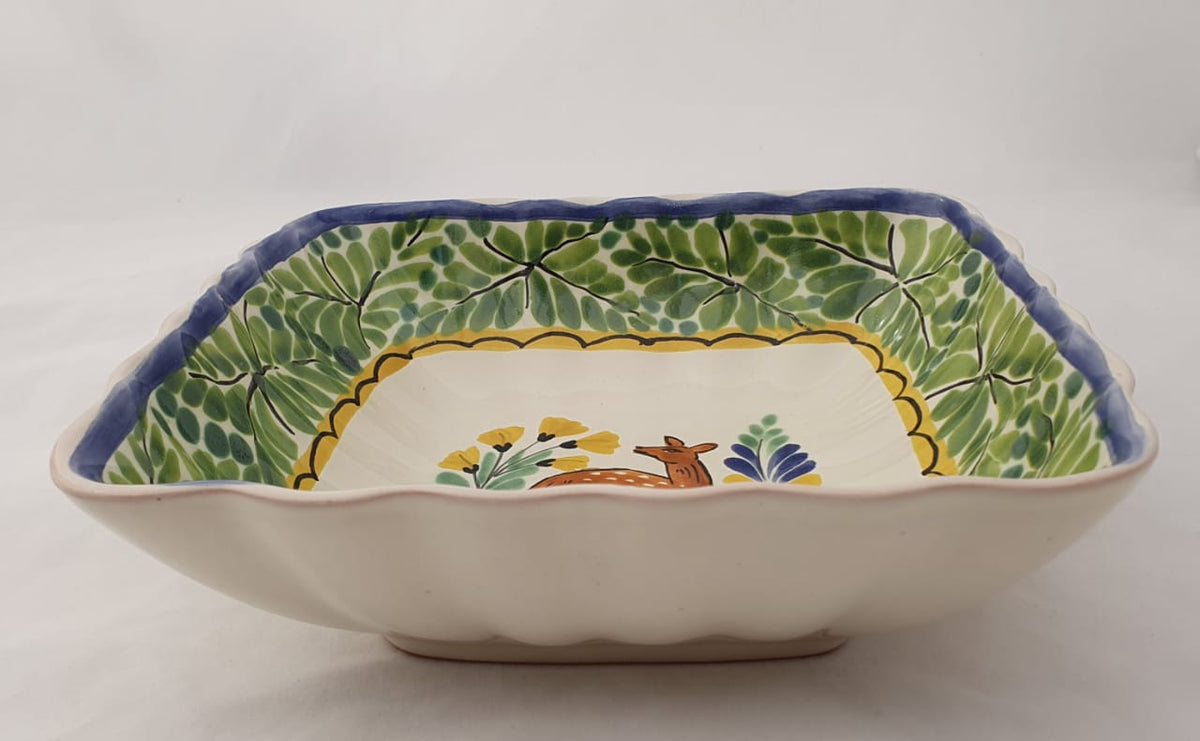 Deer Square Salad Bowl 8.5 X 2.6" Green-Yellow Colors