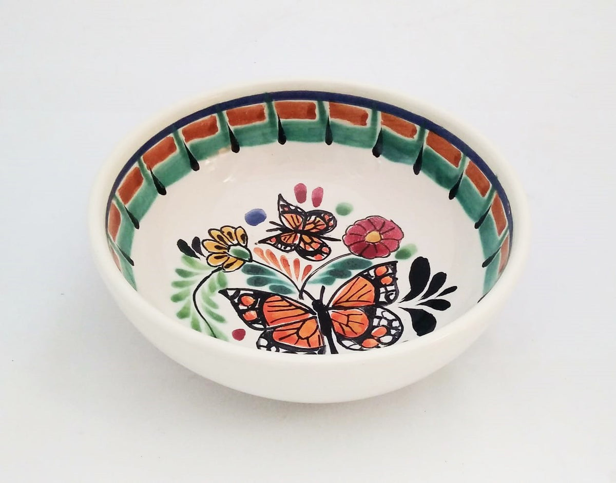 Butterfly Cereal Bowl 16.9 Oz Green-Terracota-Black Colors - Mexican Pottery by Gorky Gonzalez