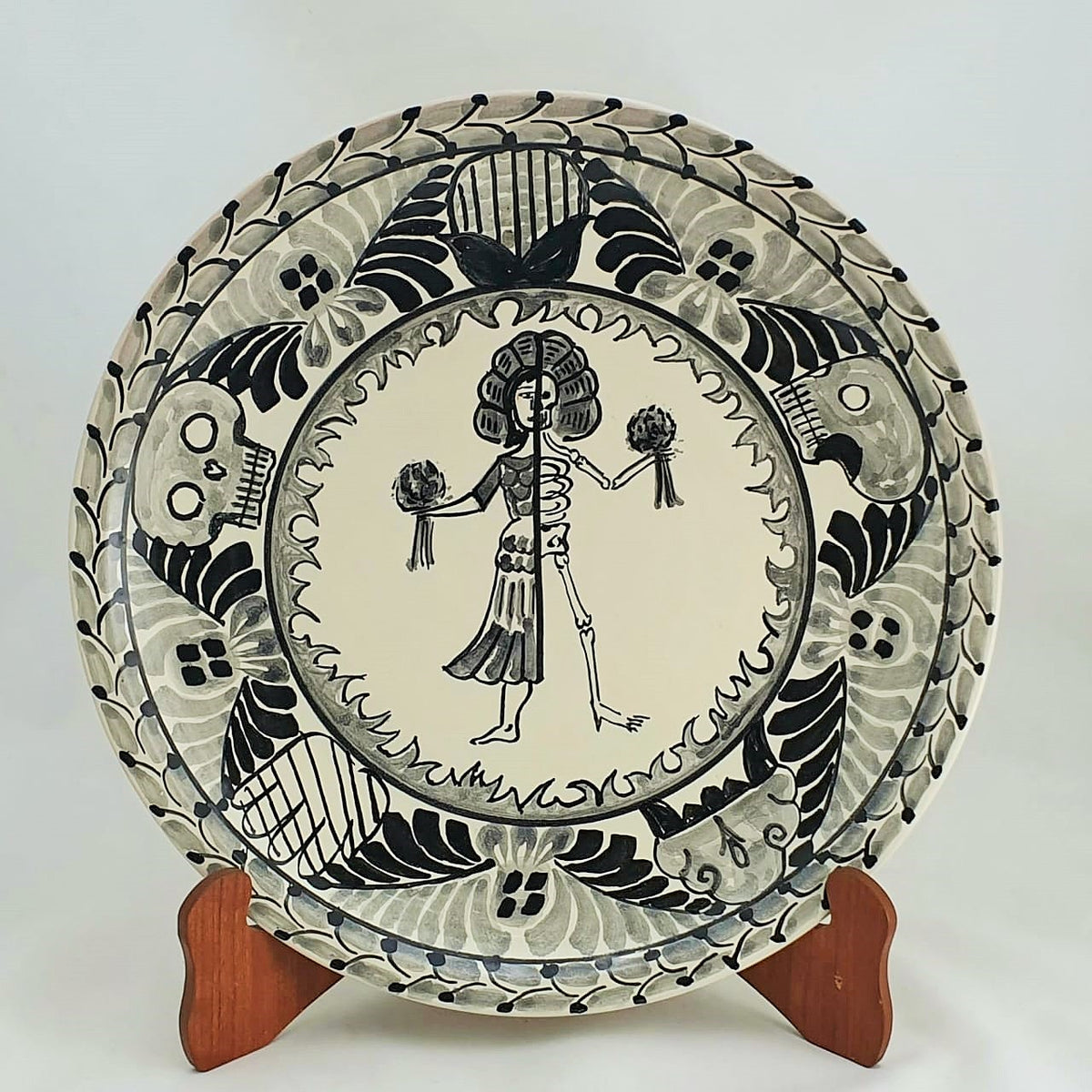 Plato decorativo Live & Dead / Catrina 13" D blanco y negro