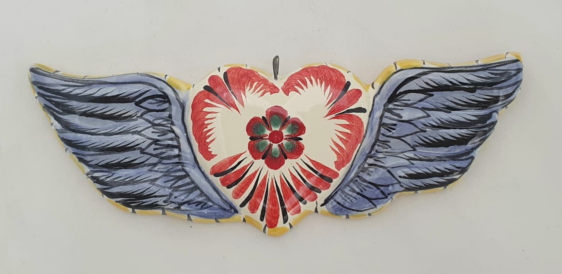 Adorno Corazón con Alas Plano Multicolores