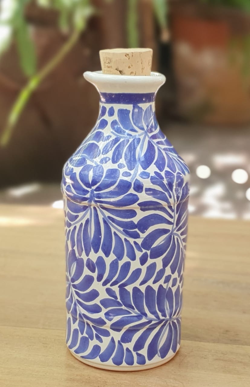Olive Oil Cruet 6.2" H Milestones Pattern Blue and White
