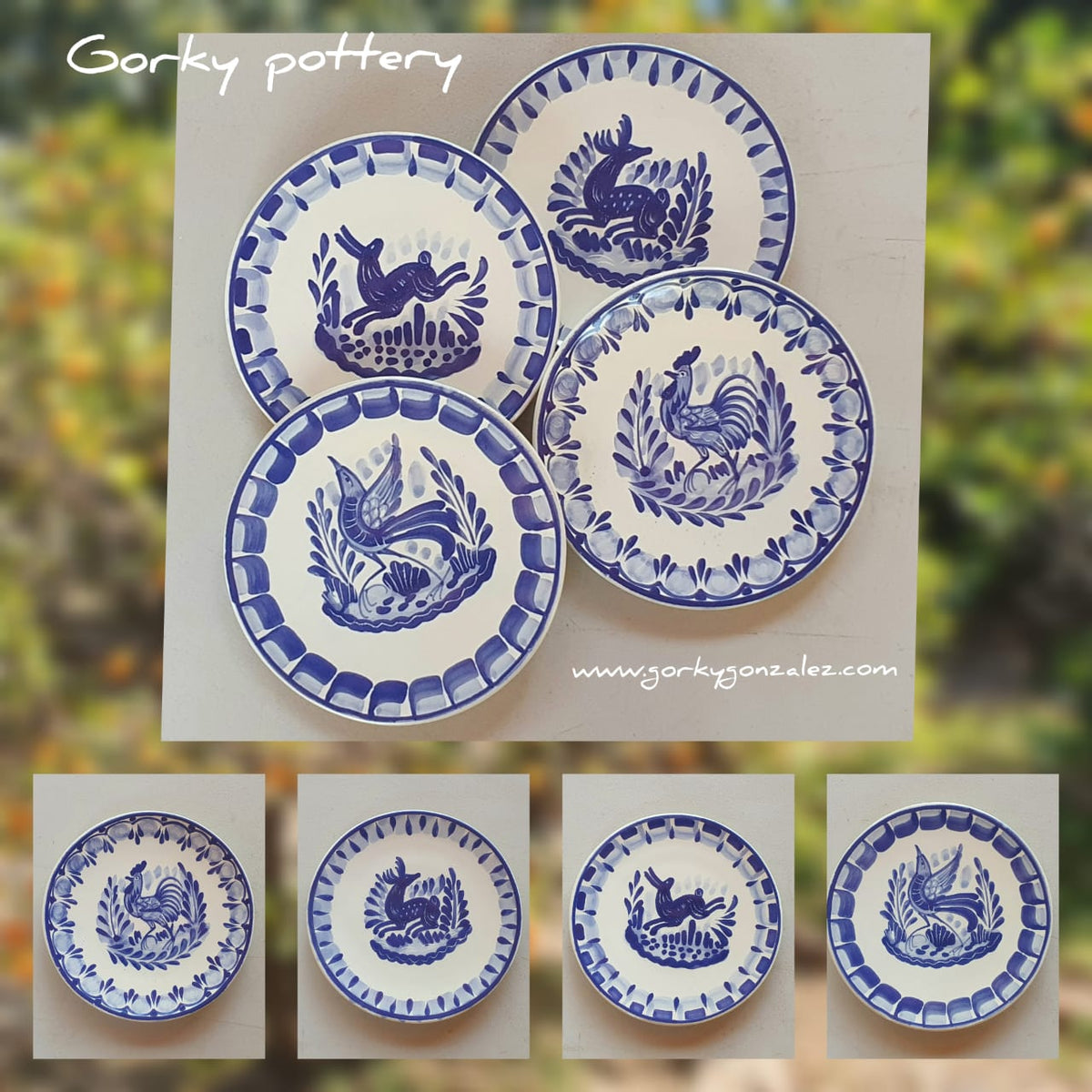 Rooster Bread Plate / Tapa Plate 6.3" D Blue