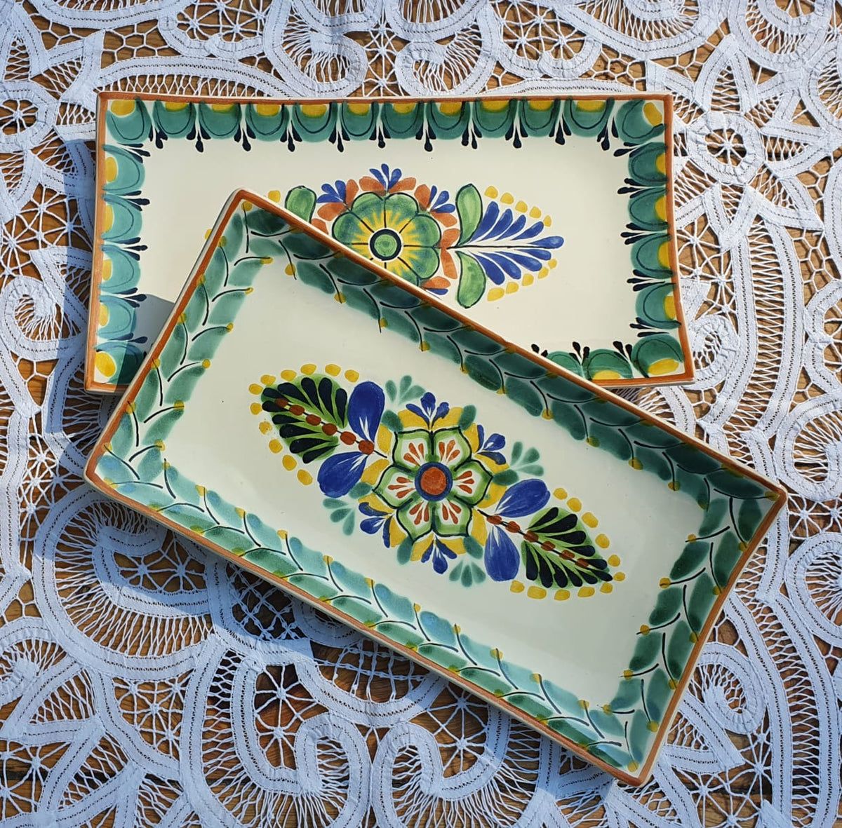 Flower Rectangular Plate / Tray SET (2 pieces) MultiColor