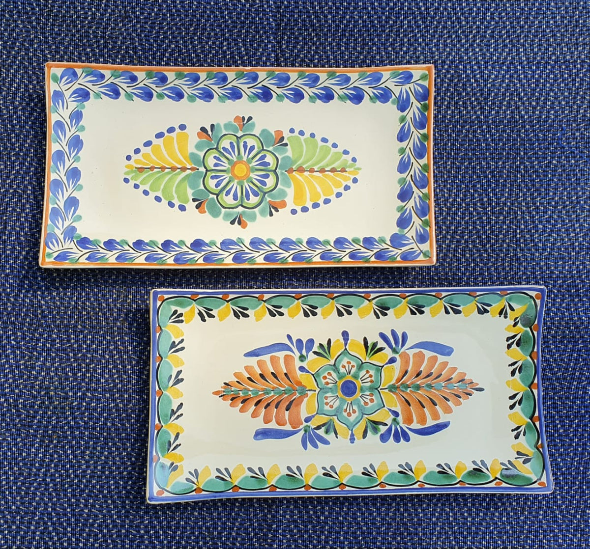 SET Plato/Bandeja Rectangular Flor (2 piezas) Multicolor