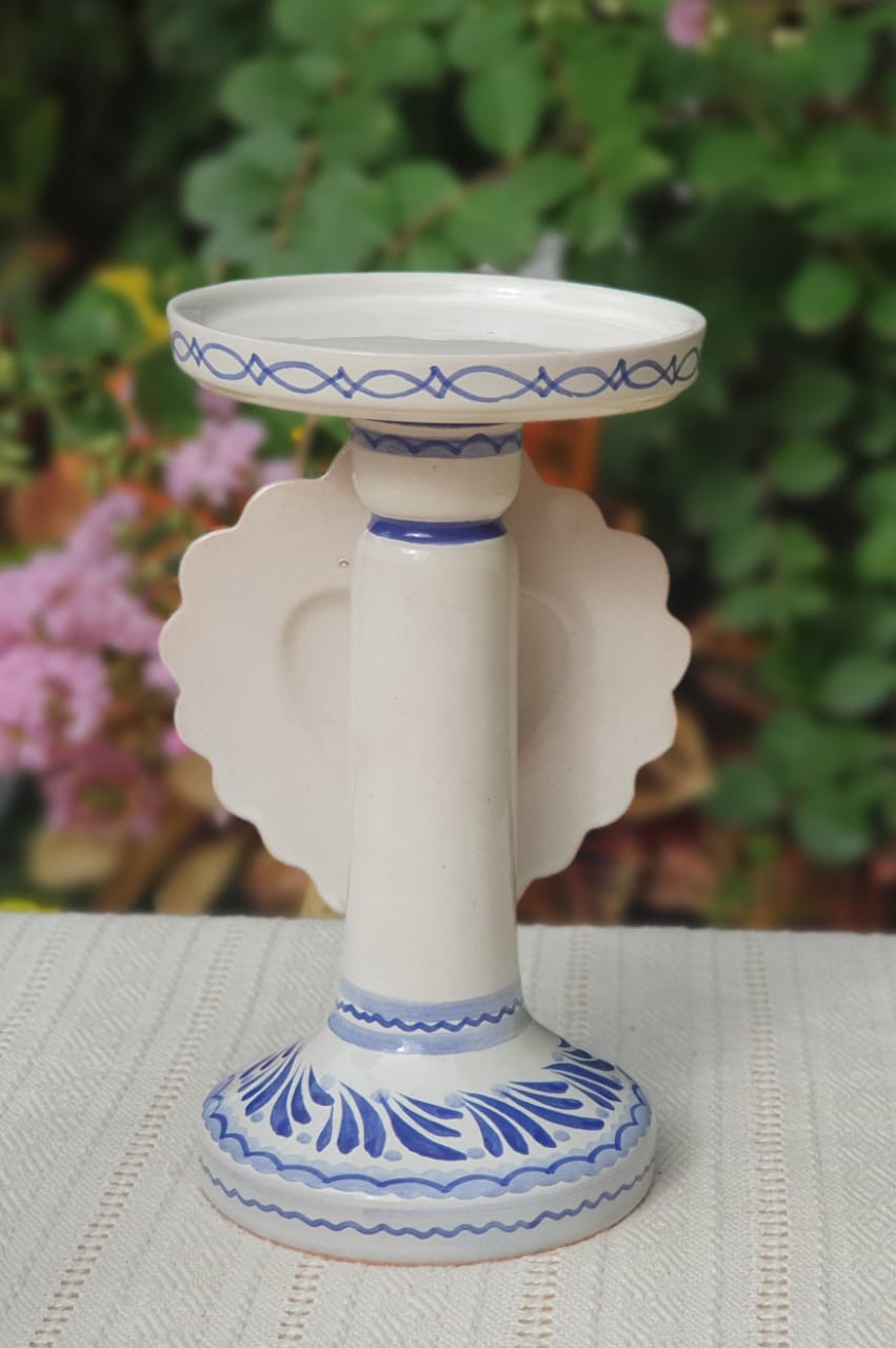 Love Heart 4.5" Candle holder 7.7" H Blue and white