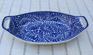 Oval Bowl with handles / Serving Salad Piece 11.8 L X 6.5 in W Milestones Blue and White