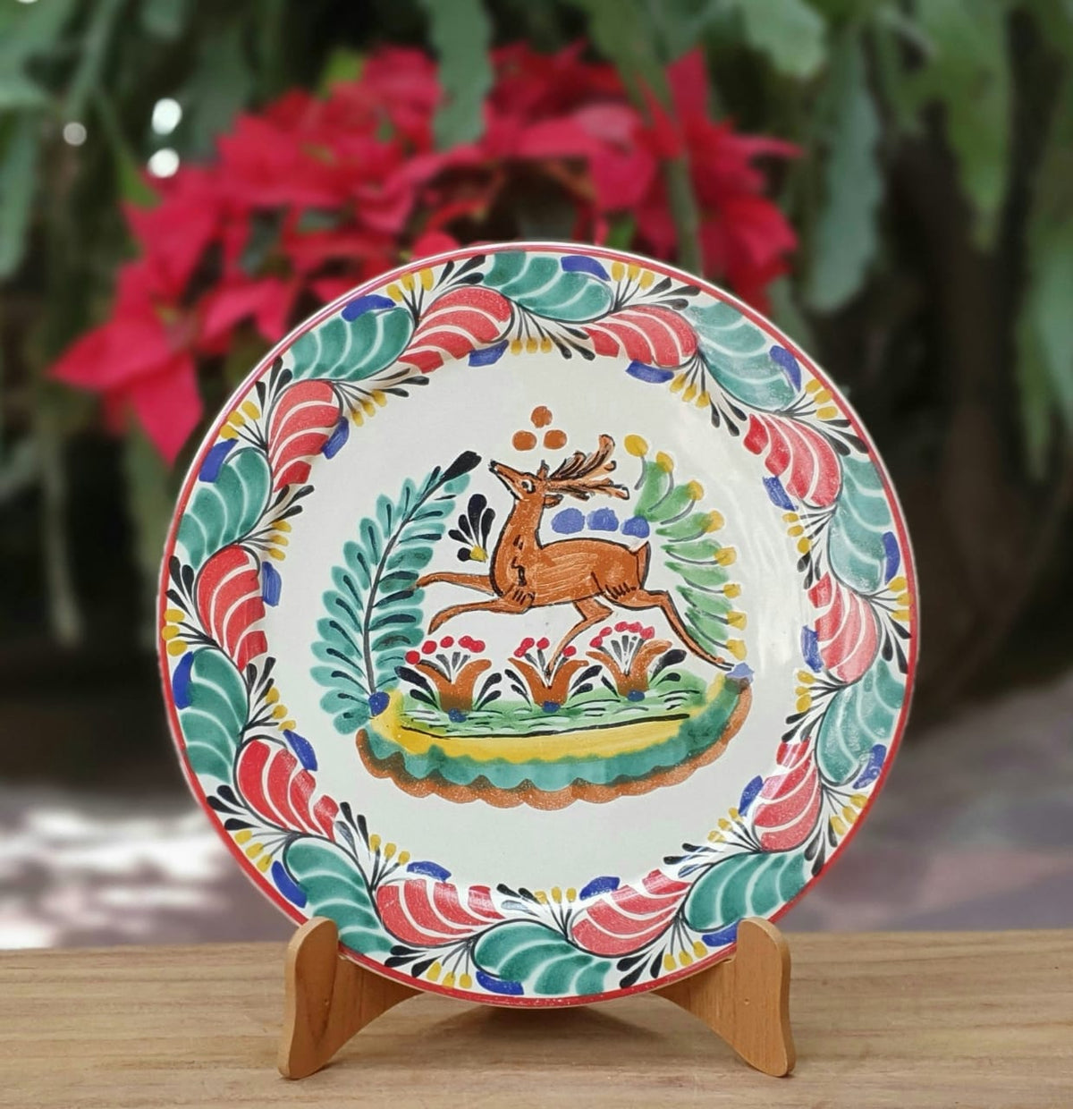 Deer Christmas Plate Red-Green-Blue Colors