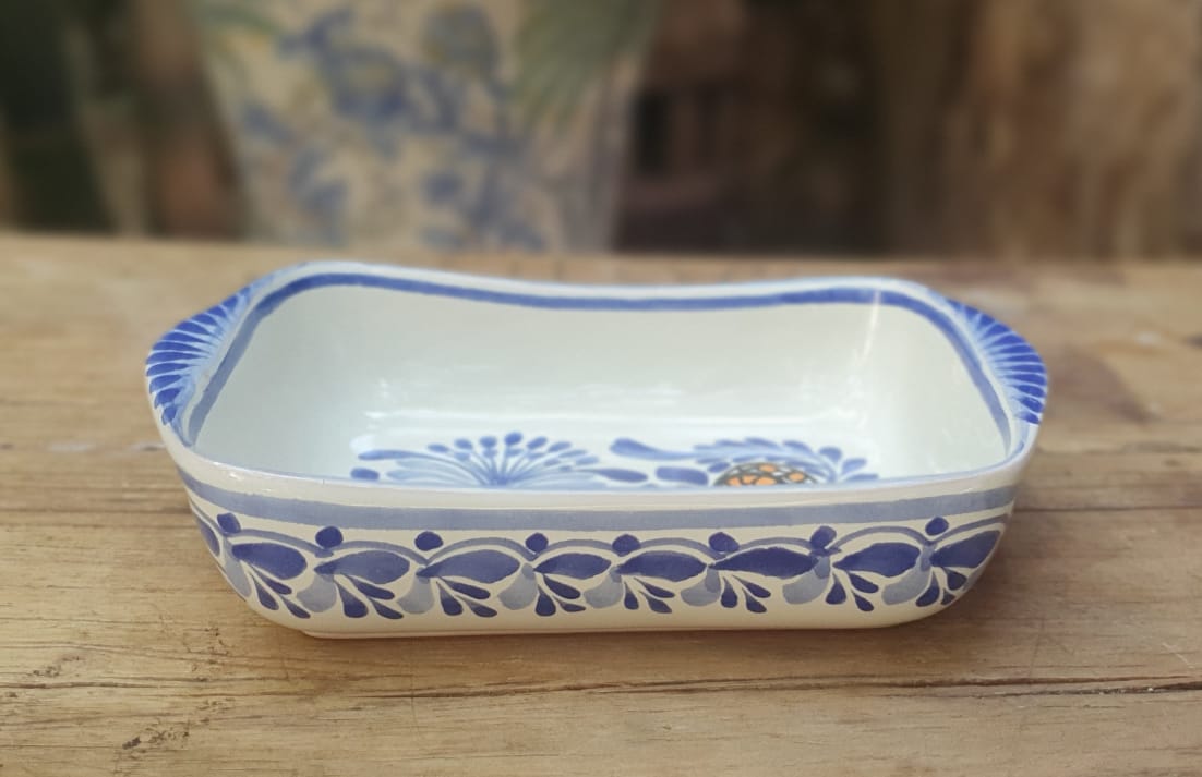Monarch Butterfly Mini Rectangular Bowl 7.7" x 5.3" Blue and White