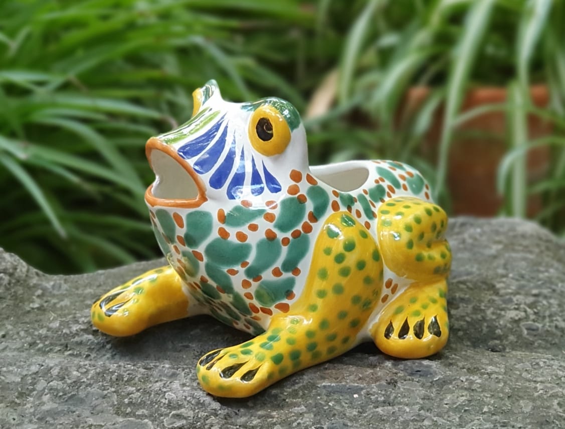 Maceta con forma de rana de 6,7" de ancho x 5,9" de alto, multicolores