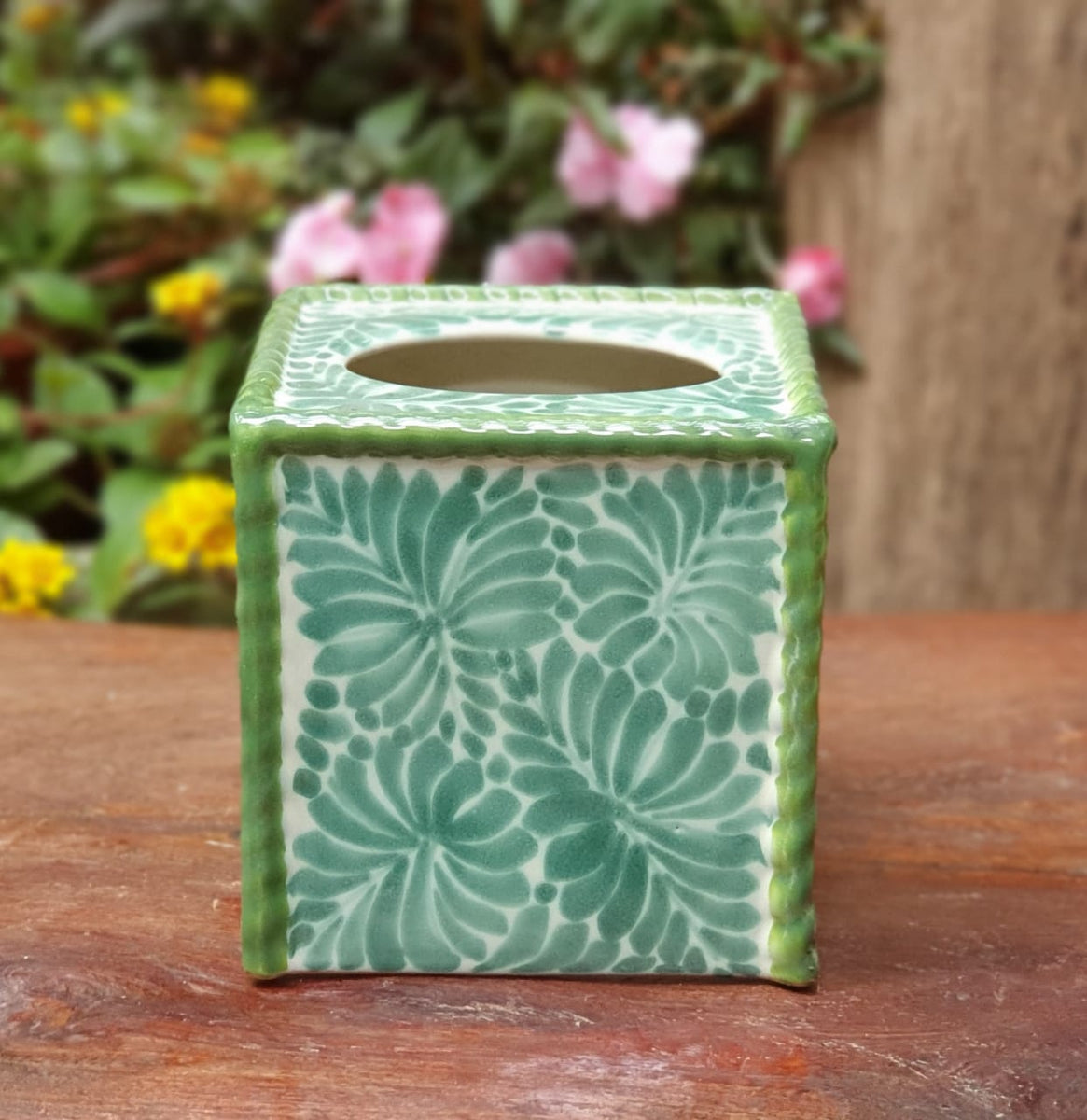 Handcrafted Talavera Floral Ceramic Tissue Box Cover - Spring Convenience