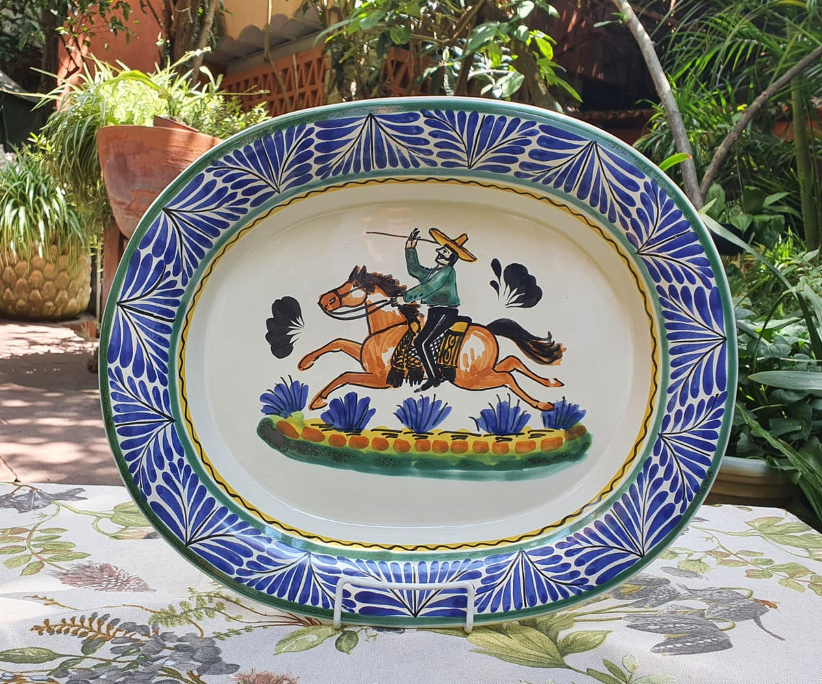 CowBoy Decorative / Serving Semi Oval Platter / Tray 16.9x13.4" MultiColors