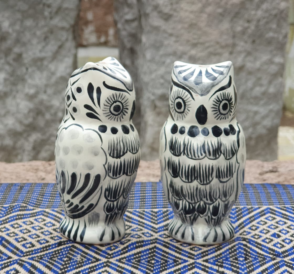 Owl Salt and Pepper Shaker Set of 2 Black and White