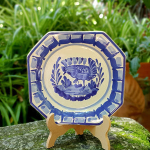 Chicken Mini Octagonal Plate 6.7 X 6.7" Blue