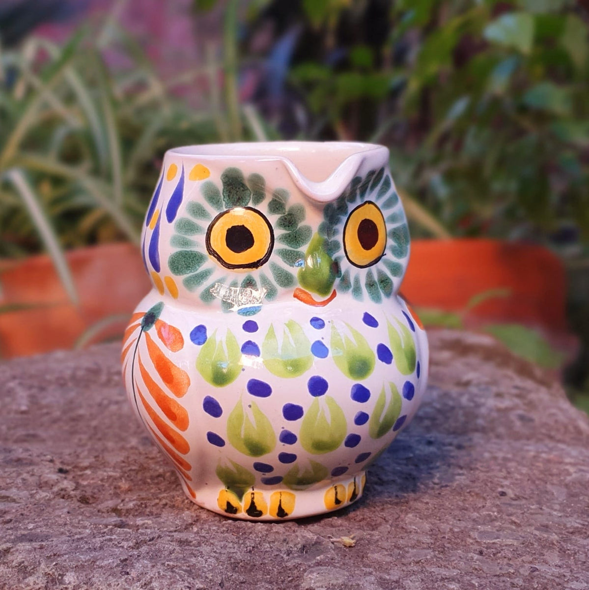 Owl Mrs. creamer Multicolor handcrafts handmade mexico mayolica