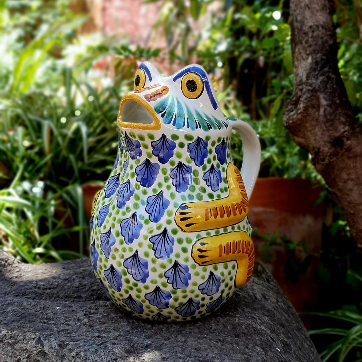 Mexican Ceramics Frog Water Pitcher 50 Oz Multicolors handcrafted