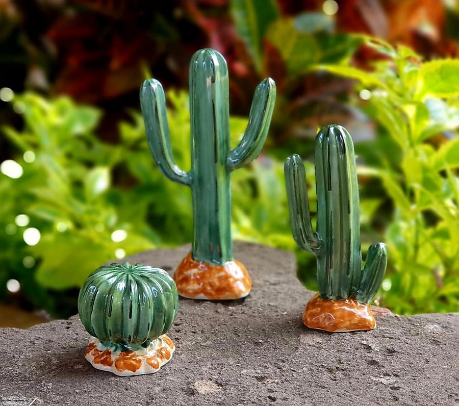 Gorky Pottery Cactus Figures Sets Of 3 Pieces Choose Your Favorite Color handcrafts mexico hand crafted Original Colors
