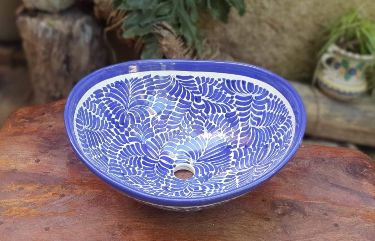 Mexican Sink Wave Oval blue talavera / majolica bathroom decor handmade