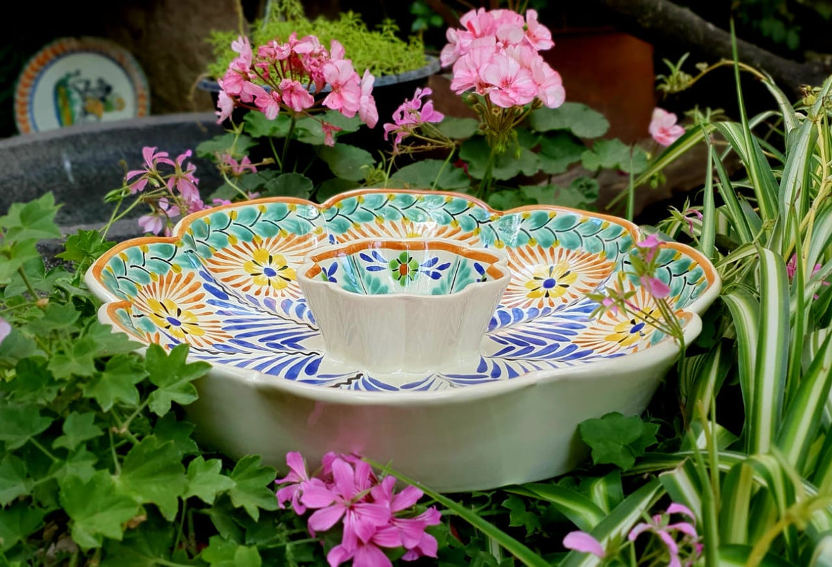 Flower Nachos Dip Bowl Mayolica Ceramics Mexico SuperSunday