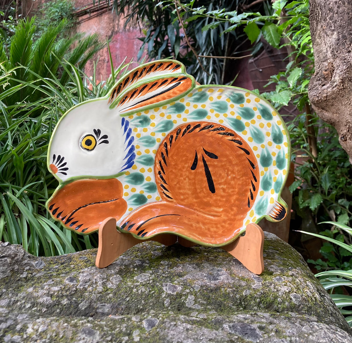 Mexican Pottery Rabbit Dish Plate handcrafts ceramic mexico