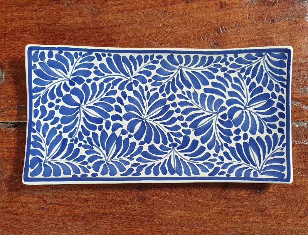 Rectangular Plate / Tray Milestones Pattern Blue and White