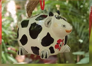 Ornament Round Cow 3D figure 3 x 2 in Black and White