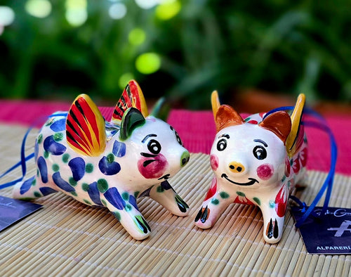 Ornament 3D Pig with wings Set of 2 MultiColor