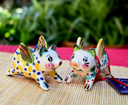 Ornament 3D Pig with wings Set of 2 MultiColor