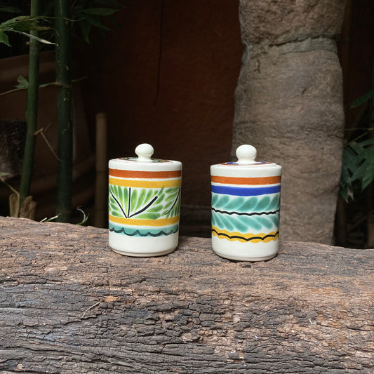 Mini Spice Container Set of two pieces 2.1 X 3" Green-Yellow Colors