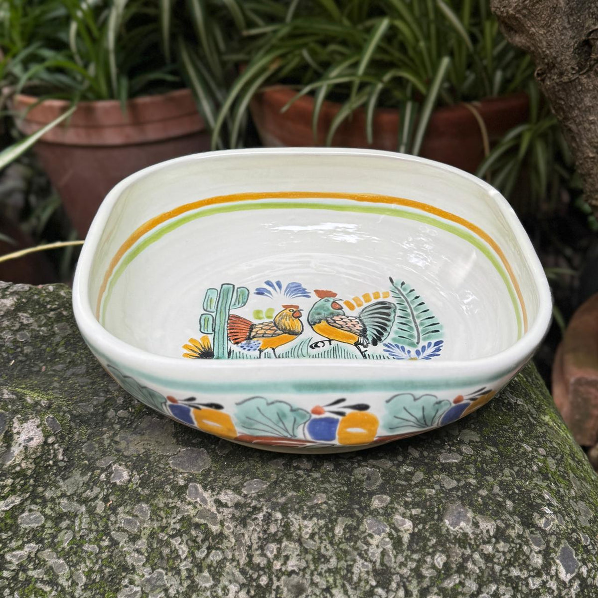 Rooster Square Salad Bowl 10*10" Multicolors
