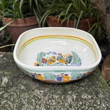 Rooster Quadratische Salatschüssel 10*10" Grün-Gelb-Terrakota-Farben 