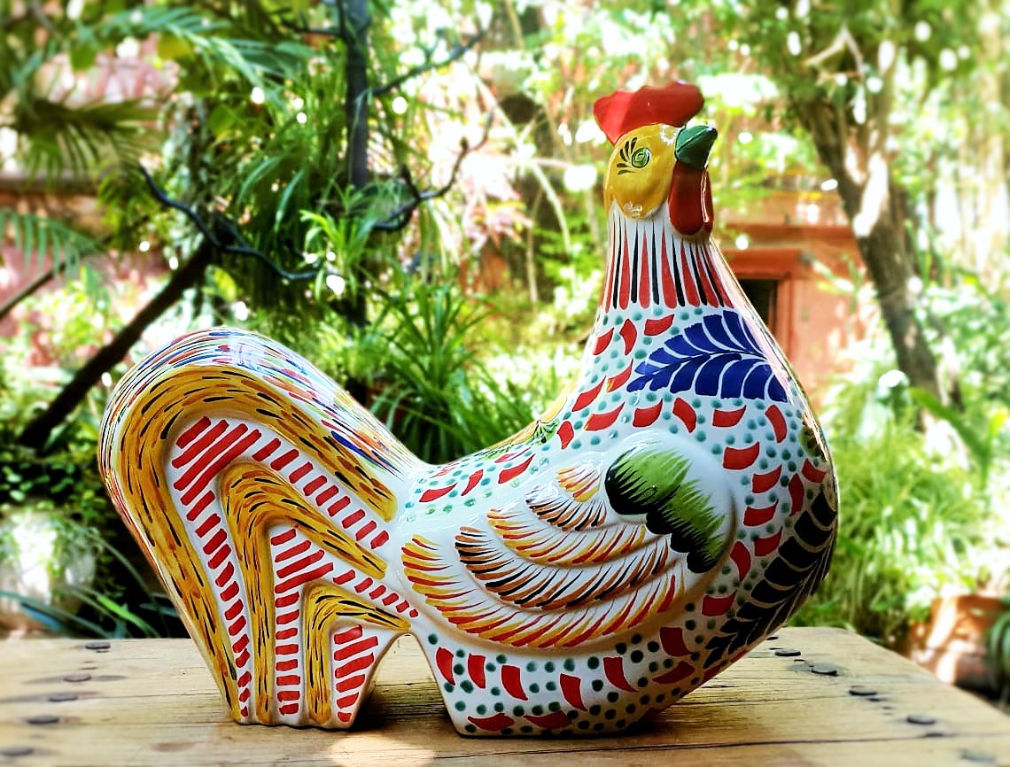 Mexican Pottery Ceramic Rooster Vibrant Talavera Rooster Statue
