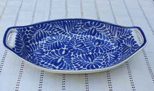 Bird and Milestones Oval Bowl with handles / Serving Piece Set of 2 Blue and WhiteSalad BowlGorky Gonzalez Store200722 - 24