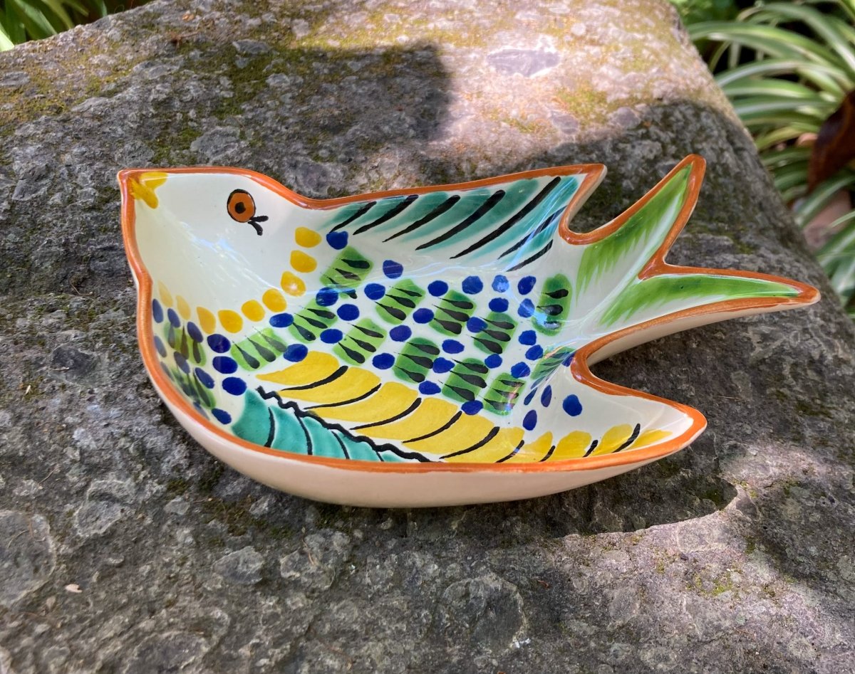 Bird Small Swallow Dish 6.1 X 4.1" Green - YellowSnack DishGorky Gonzalez Store19061704